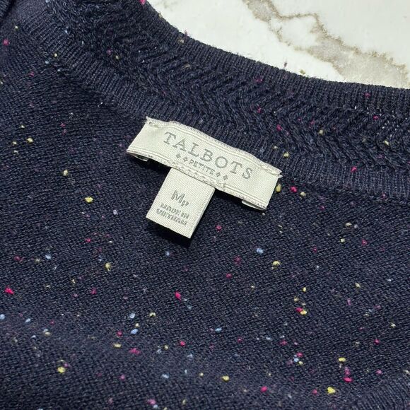 Talbots | Women’s Navy Speckled V neck Pullover Knit Sweater Sleeve Buttons Mp - Picture 5 of 14